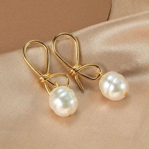 2 Sets (Bow&Hoop) Korean Pearl Statement Earrings